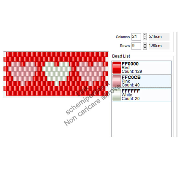 Braccialetto con cuoricini schema Peyote Brick Stitch Pyssla