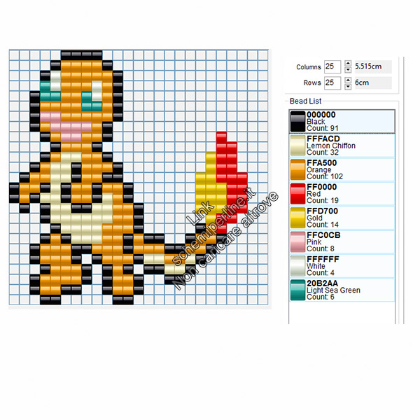 Charmander schema perline pyssla 23x25