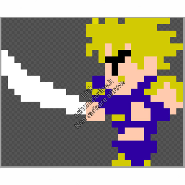 Cloud personaggio del videogioco per NES Final Fantasy VII schema pyssla 28x23