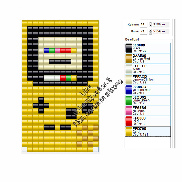 Console Game Boy Color giallo schema pyssla hama beads 14x24
