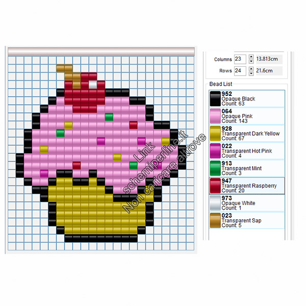 Cupcake alla fragola schema perline hama beads perler pyssla 22x21