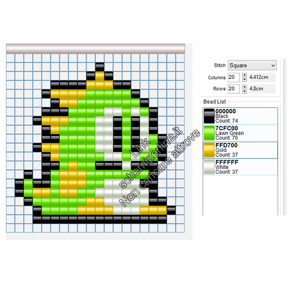 Draghetto verde di Bubble Bobble schema perline da stirare pyssla 18x18