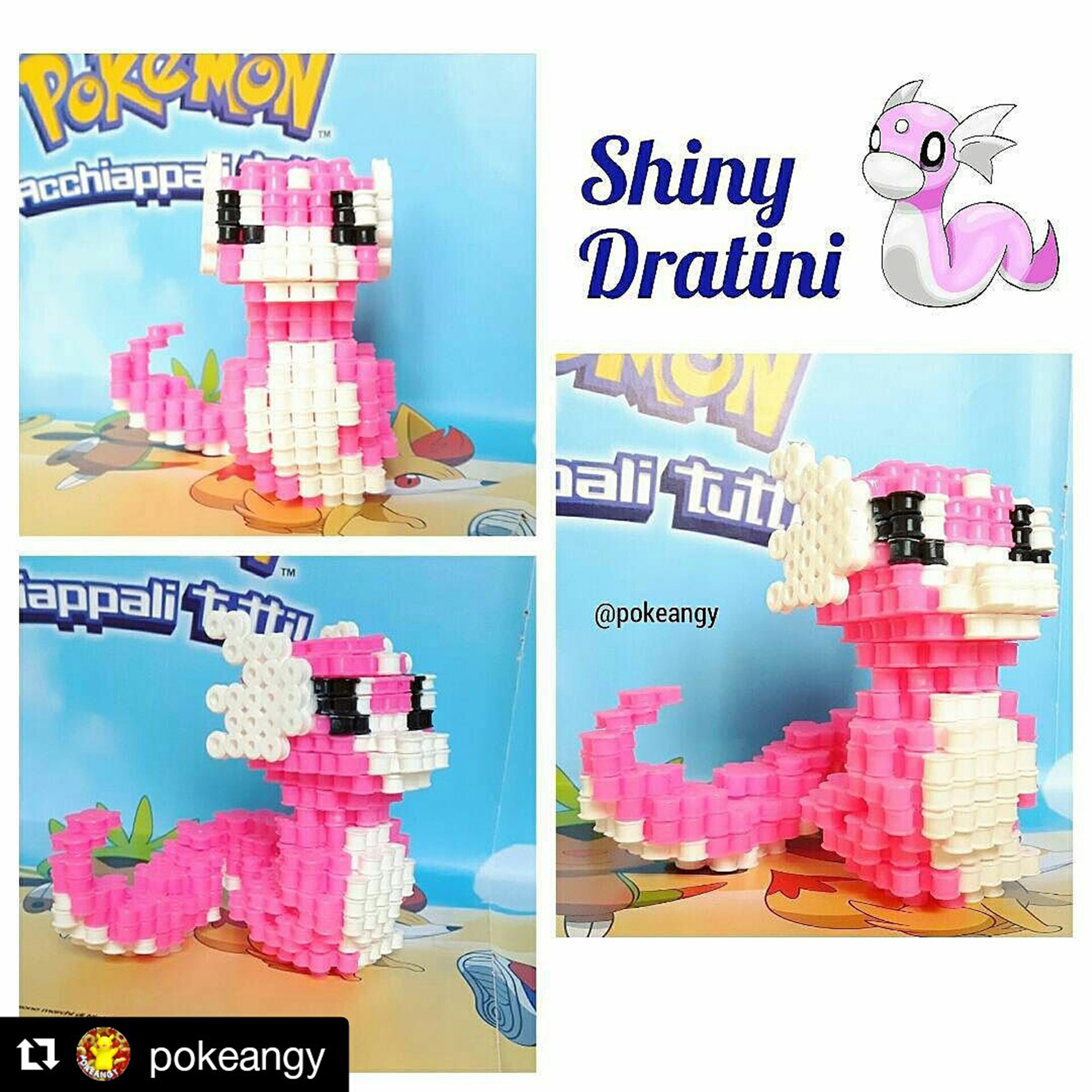 Dratini cromatico in 3D con le perline a fusione Pyssla Follower su Instagram pokeangy