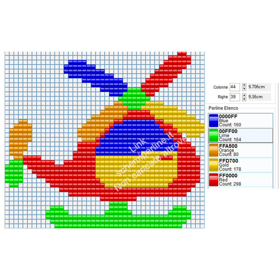 Elicottero colorato per bambini schema Pyssla gratuito 44x39