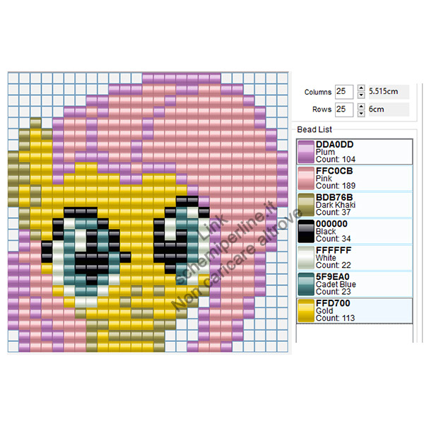 Fluttershy dei My Little Pony schema hama beads 25x25