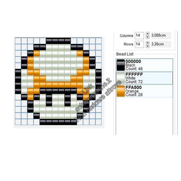 Funghetto di Super Mario Bros arancione schema perline da stirare pyssla 14x14