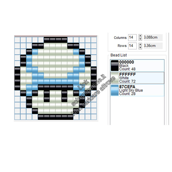 Funghetto di Super Mario Bros azzurro schema perline da stirare pyssla 14x14