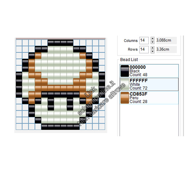 Funghetto di Super Mario Bros marrone schema perline da stirare pyssla 14x14