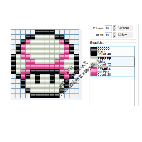 Funghetto di Super Mario Bros rosa schema perline da stirare pyssla 14x14