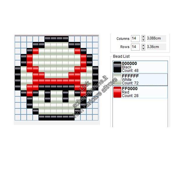 Funghetto di Super Mario Bros rosso schema perline da stirare pyssla 14x14