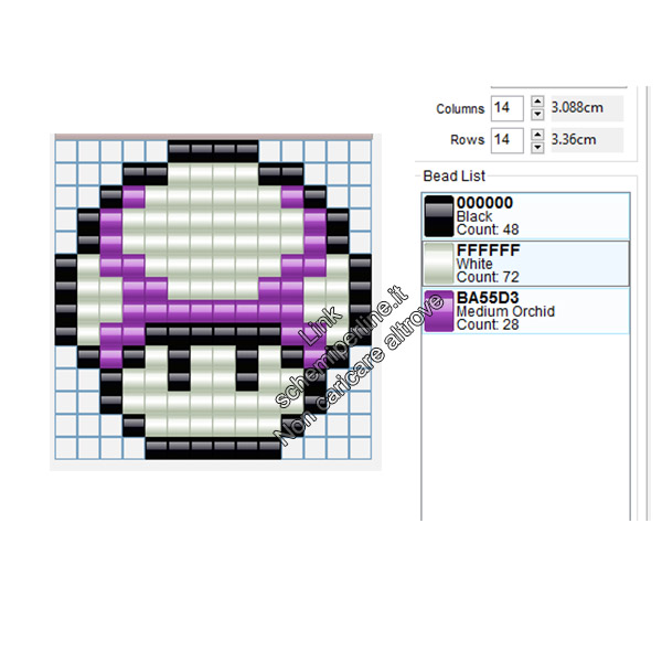 Funghetto di Super Mario Bros viola schema perline da stirare pyssla 14x14