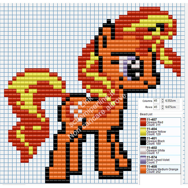 Grande baby pony arancione disegno Ikea Pyssla Hama Beads gratis 45x45