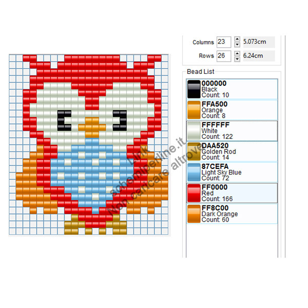 Gufo colorato schema Pyssla gratis 23x26