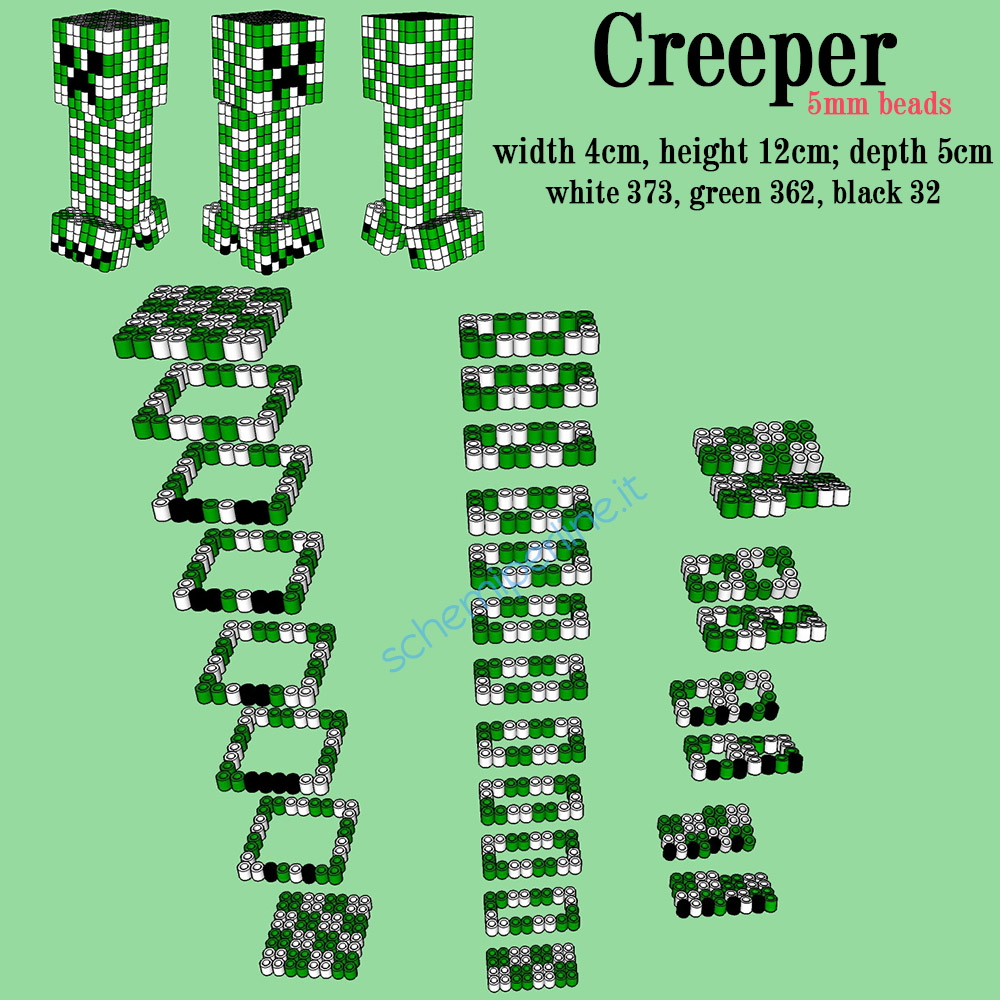 Il Creeper di Minecraft in 3D con le perline da stirare Pyssla schema gratis