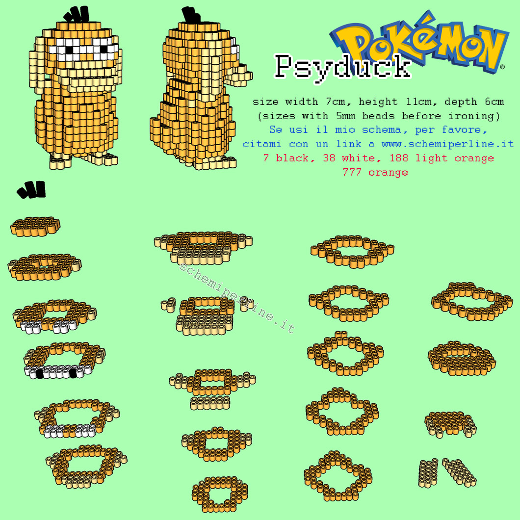 Il Pok mon Psyduck schema gratis 3D Hama Beads Pyssla