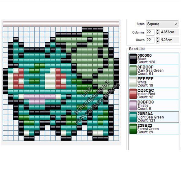 Il Pokemon Bulbasaur schema perline da stirare pyssla 22x22