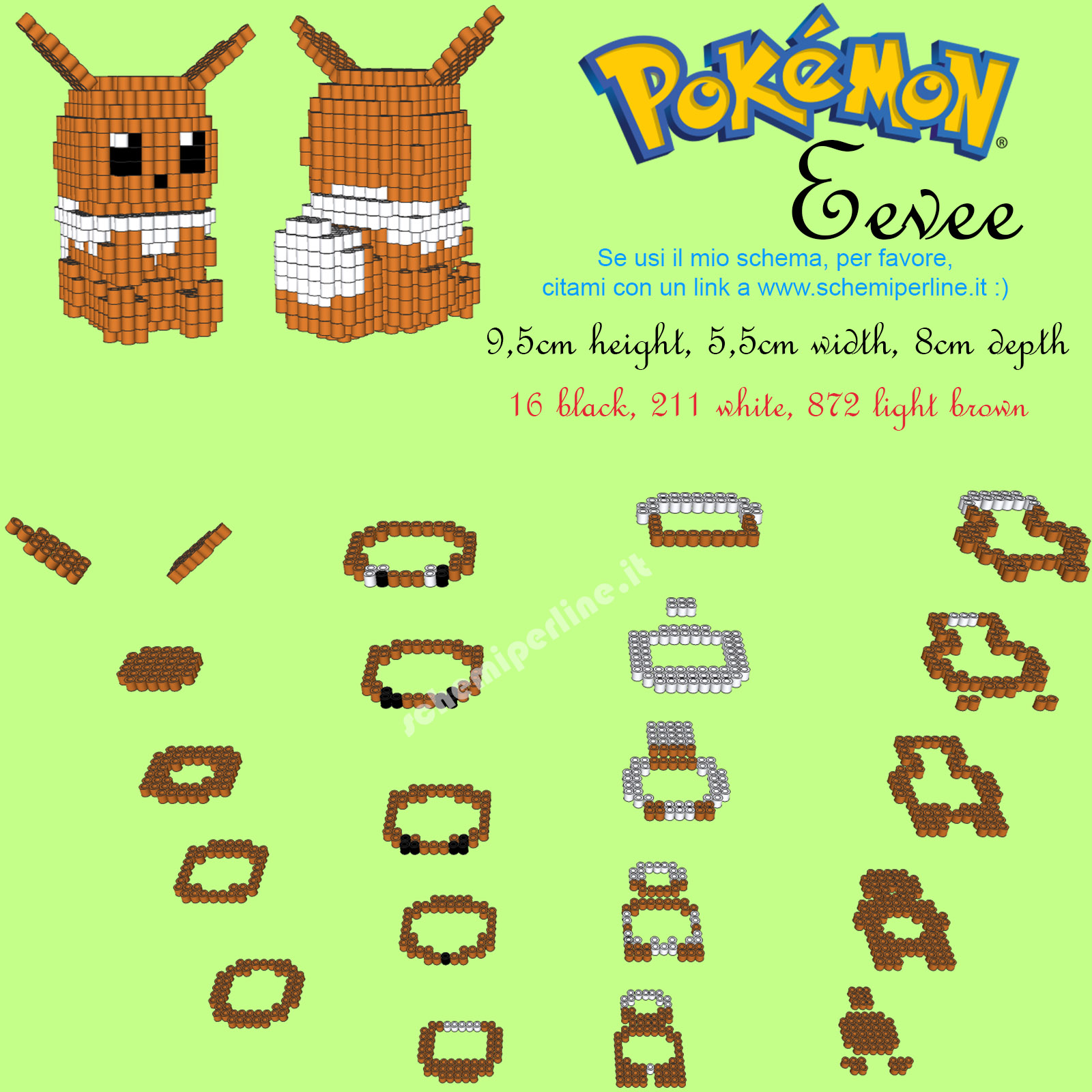 Il Pokemon Eevee schema perline da stirare Pyssla in 3D