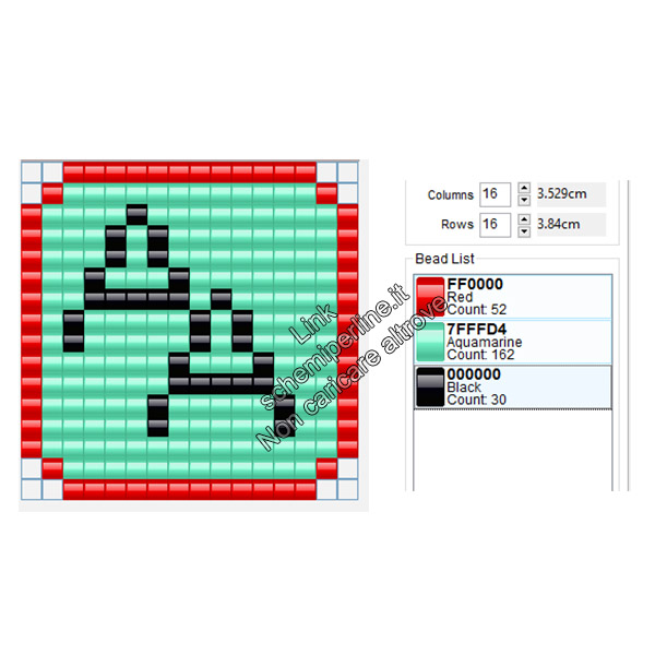 Iniziali verdi e rosse A A schema pyssla gratis 16x16