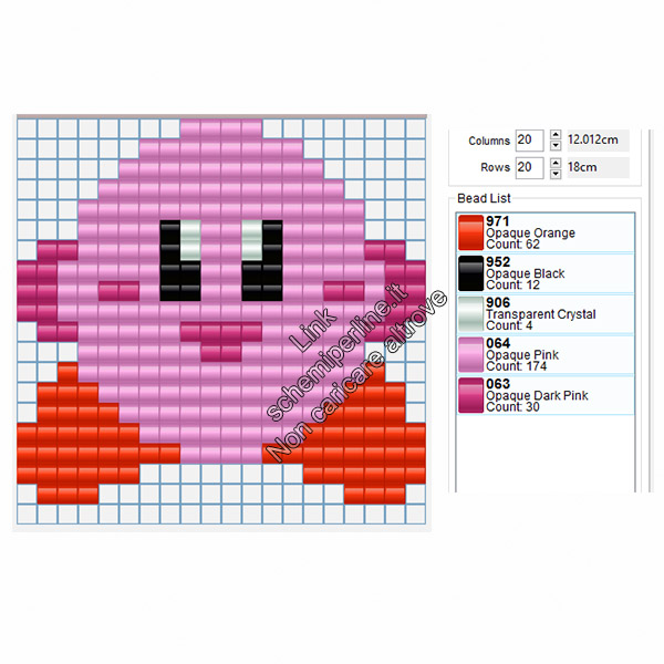 Kirby personaggio dei videogiochi Nintendo schema pyssla gratis 20x19
