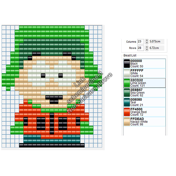 Kyle personaggio South Park schema pyssla gratis 23x28