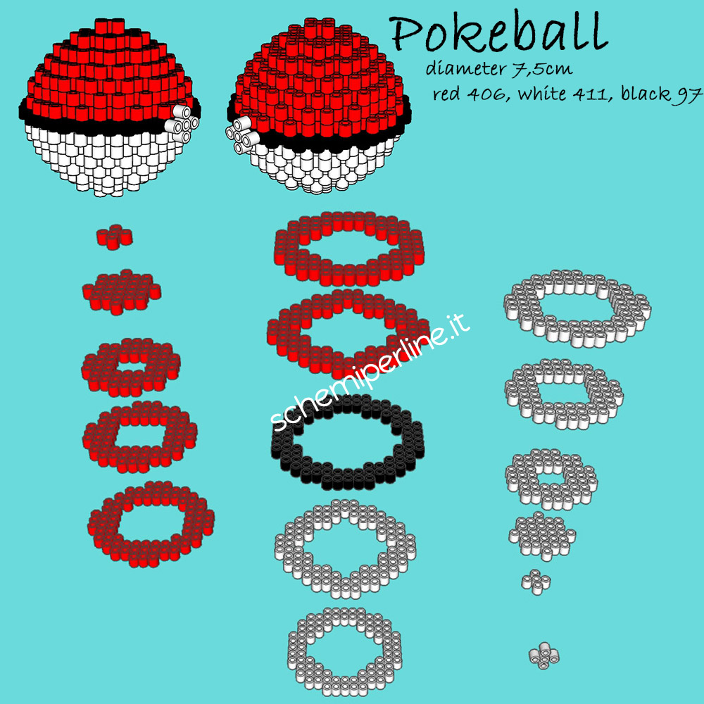 La Pokeball dei Pokemon schema gratis 3D perline da stirare Pyssla