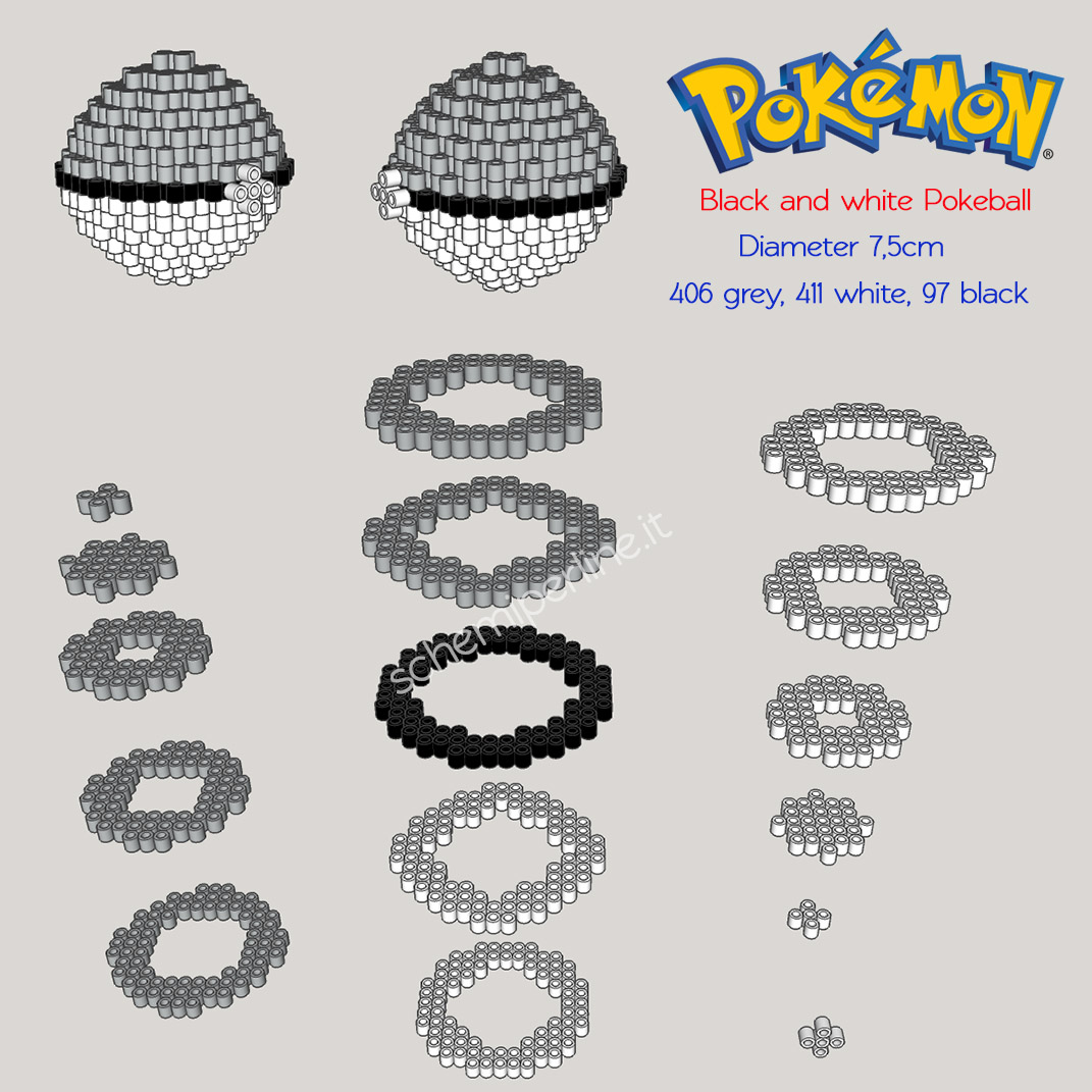 La Pokeball in bianco e nero schema gratis perline da stirare Pyssla in 3D
