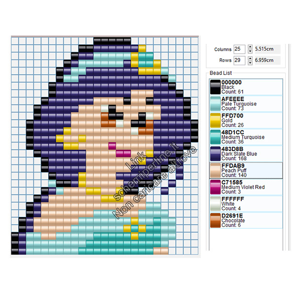La Principessa Disney Jasmine schema Pyssla Hama Beads 25x29