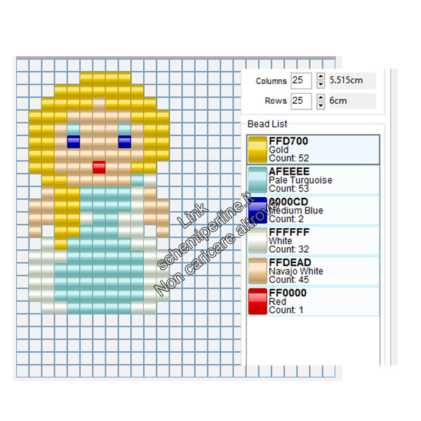 La Principessa Elsa di Disney Frozen schema perline da stirare pyssla 25x25