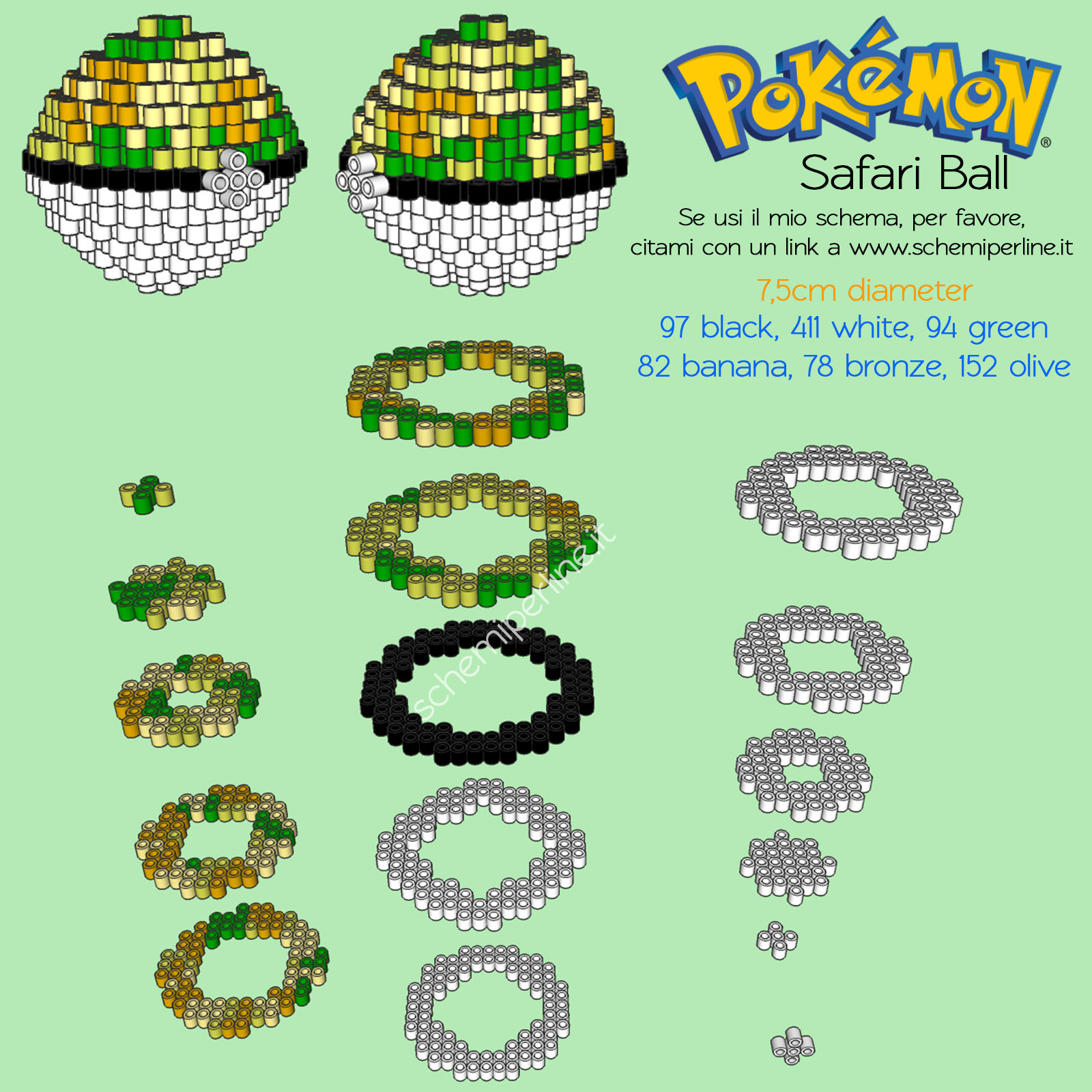 La Safari Ball dei Pok mon schema perline da stirare Hama Beads in 3D