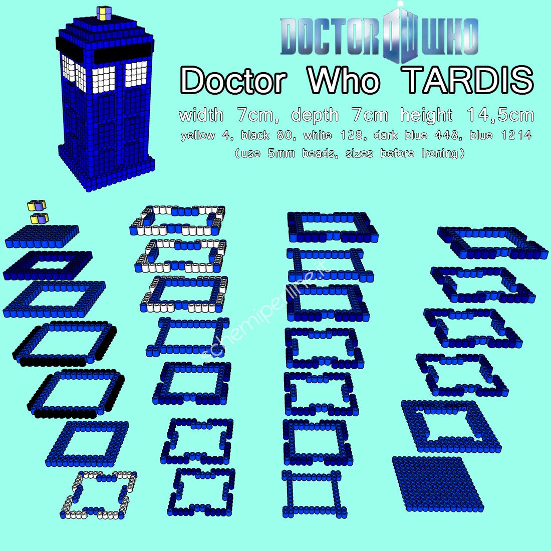 La TARDIS di Doctor Who 3D schema perline da stirare gratis