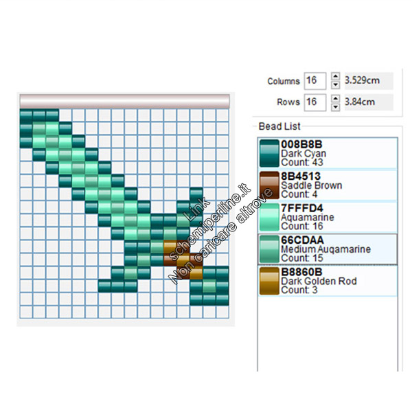 La spada di diamante di Minecraft schemi pyssla videogames gratis 16x15