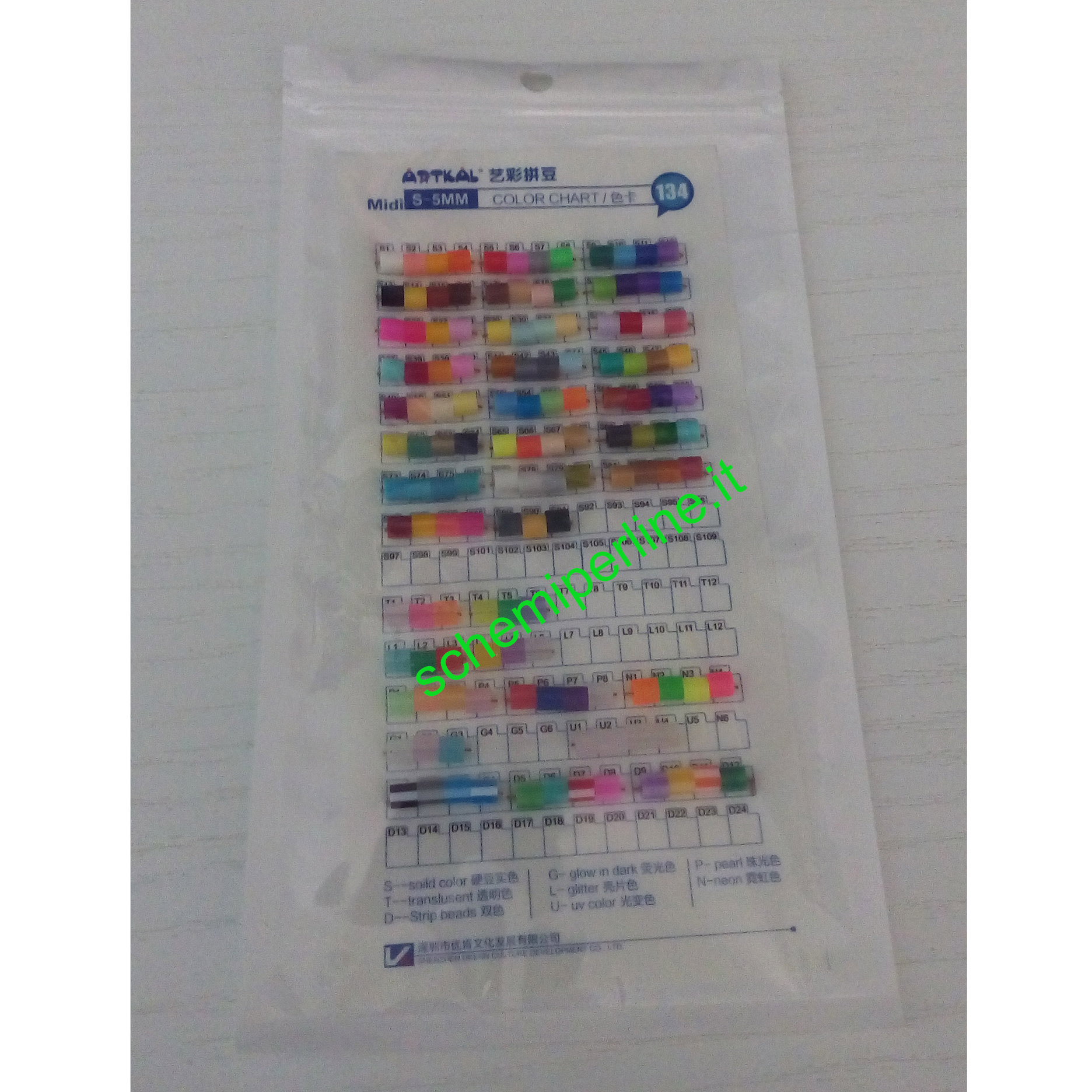 Legenda colori perline da stirare Artkal fuse beads gamma dure midi