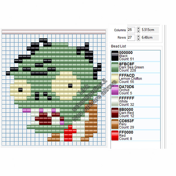 Lo Zombi di Piante Contro Zombi schema perline pyssla hama beads gratis 23x25