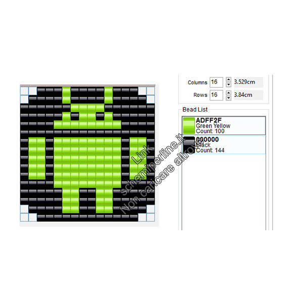 Logo di Android schema perline da stirare pyssla 16x16