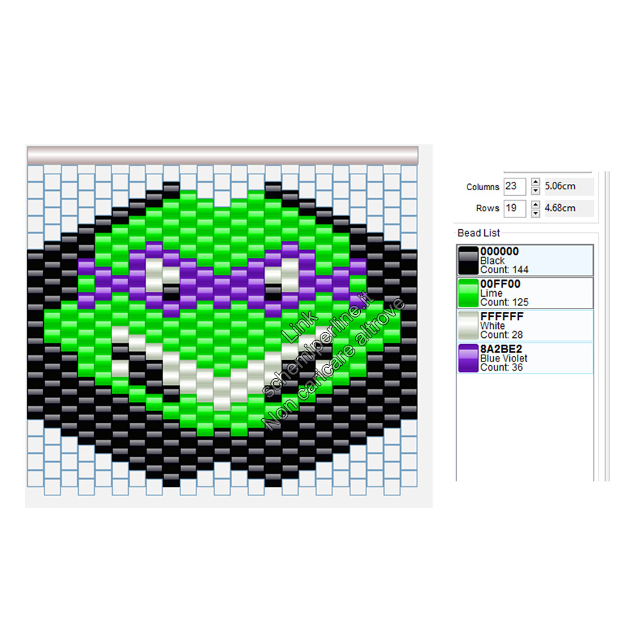 Maschera da indossare peyote brick stitch perline da stirare pyssla Donatello Tartarughe Ninja