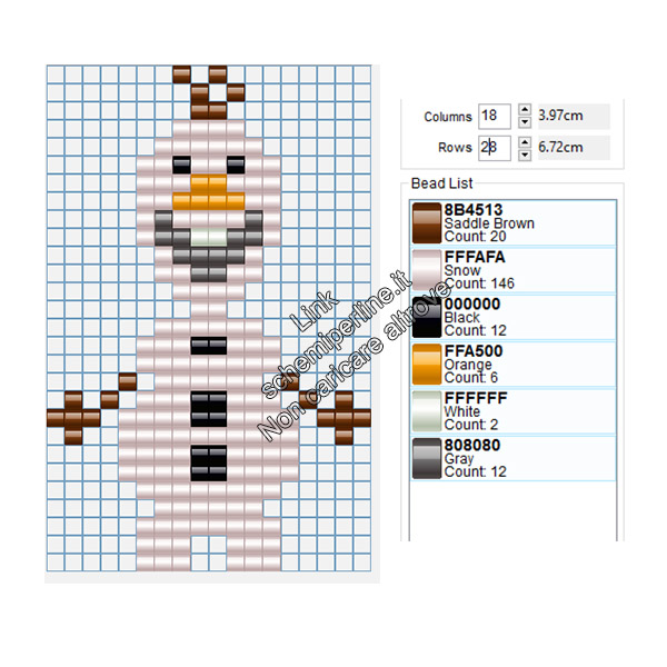 Olaf personaggio Disney Frozen simpatico schema pyssla 18x28