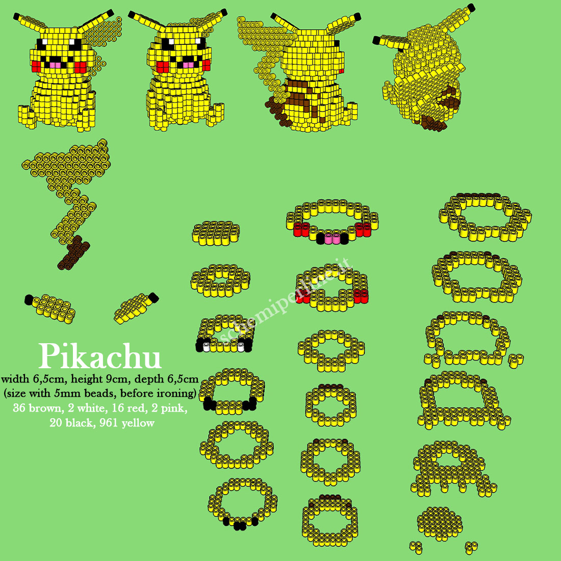 Pikachu schema gratis in 3D con le perline da stirare Hama Beads Pyssla