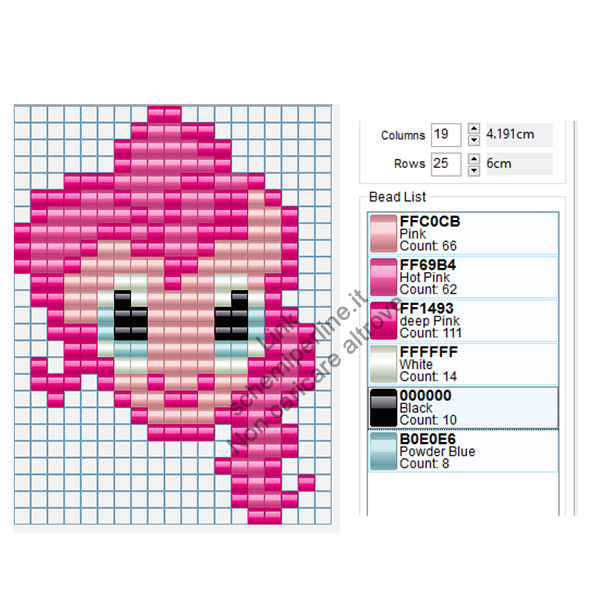 Pinkie Pie dei My Little Pony schema hama beads pyssla 19x25