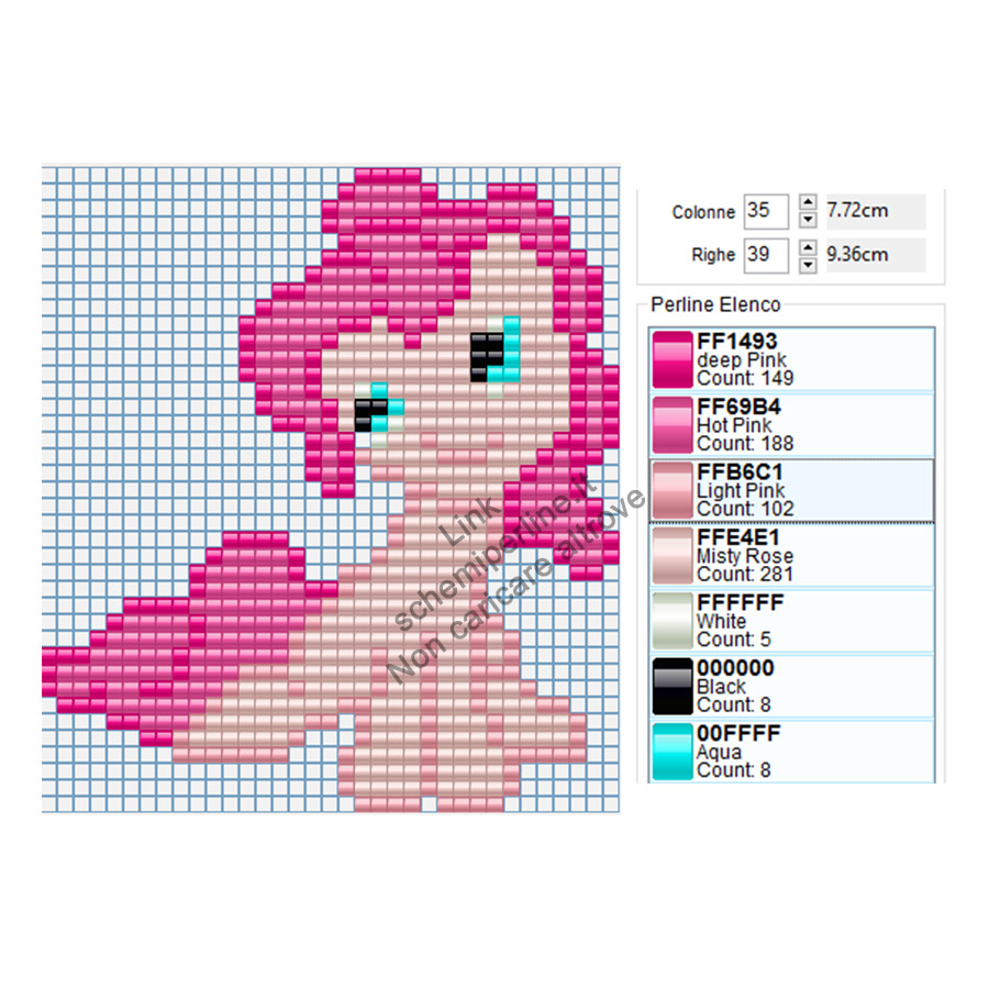 Pinkie Pie personaggio My Little Pony schema Pyssla gratis 35x39