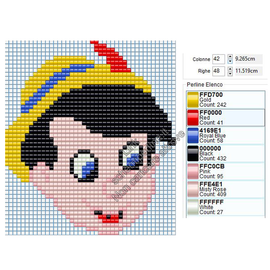 Pinocchio schema perline da stirare Pyssla Hama Beads 42x48