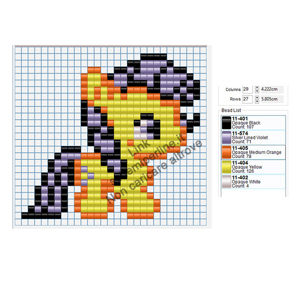 Pony giallo e viola schema perline a fusione Pyssla Tiger per bambini 29x27