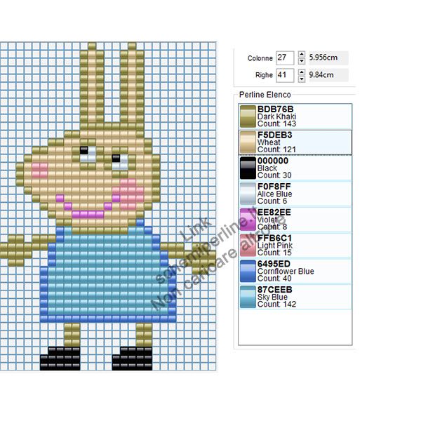 Rebecca Coniglio personaggio Peppa Pig schema pyssla Hama Beads 27x41