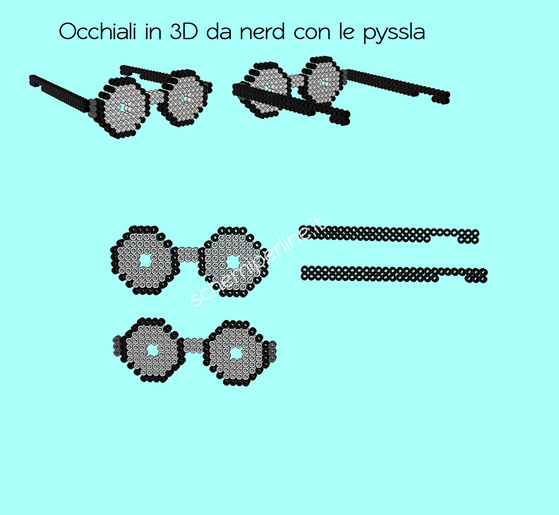 Schema gratis occhiali da nerd in 3D con le pyssla