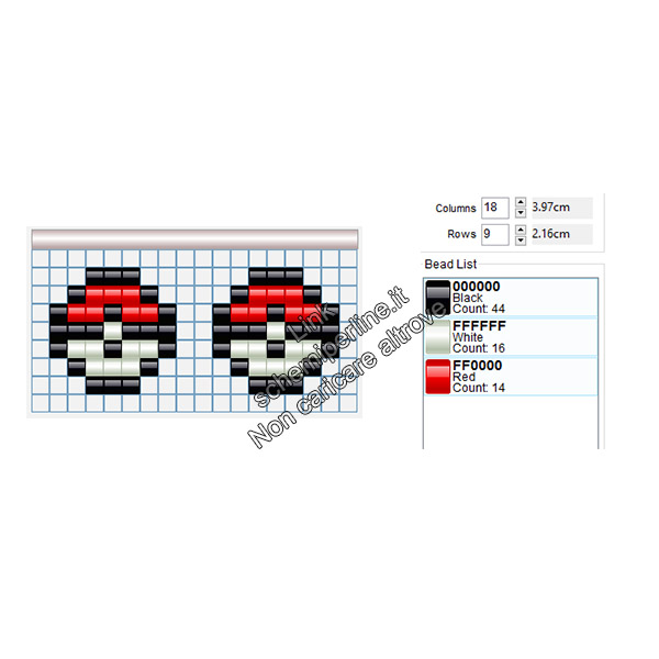 Schema gratis orecchini in pyssla a forma di Pokeball 7x7