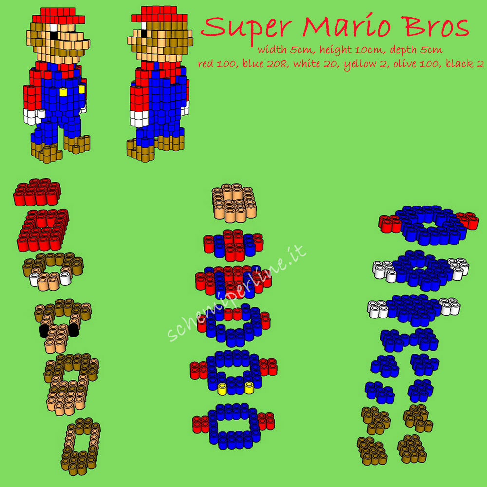 Schema in 3D Super Mario Bros con le Pyssla o Hama Beads