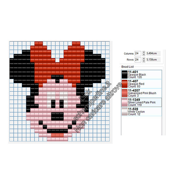 Schema perline Pyssla volto di Minnie 24x24