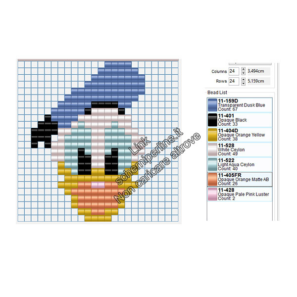 Schema perline Pyssla volto di Paperino 24x24