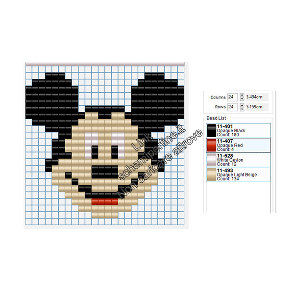 Schema perline Pyssla volto di Topolino 24x24