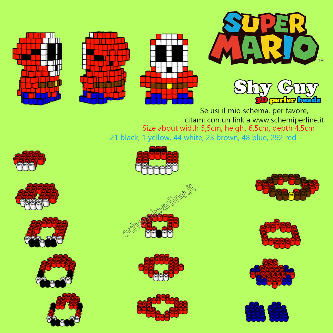 Schema perline da stirare Pyssla in 3D Tipo Timido personaggio Super Mario Bros