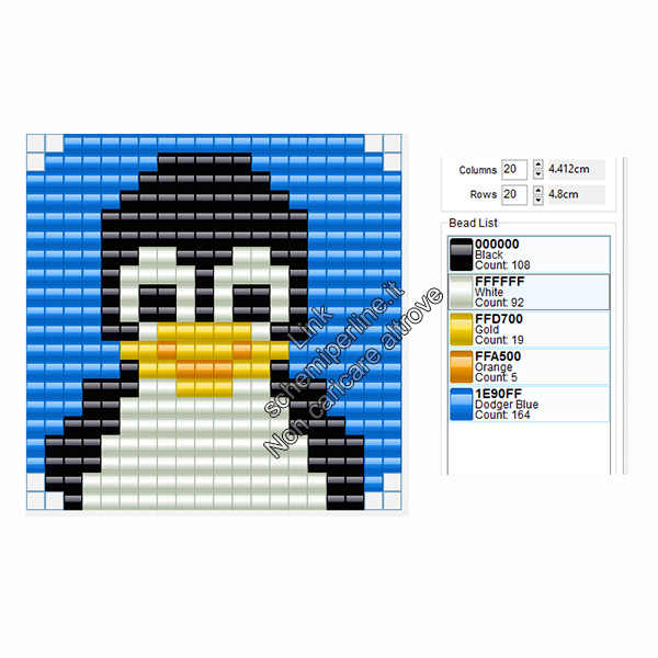 Schema pyssla gratis Tux il pinguino mascotte di Linux 20x20